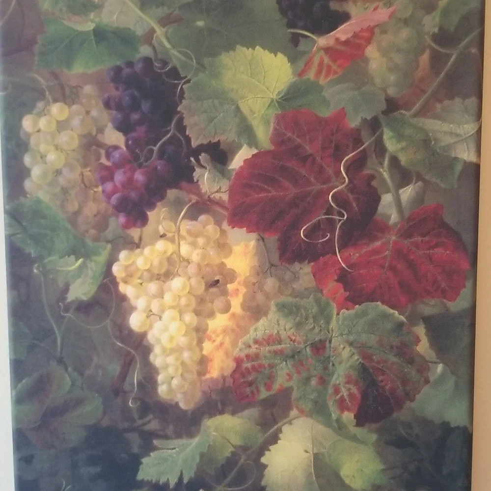 PRINT ON CANVAS TRIBUTE TO BACCHUS GOD OF WINE GRAPES FRUIT 9 X 12 WOOD
